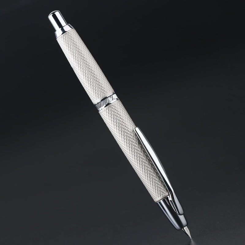 erofa Majohn A1 Retractable Fountain Pen with Box, Press Extra Fine Nib Metal White Grid Ink Pen with Converter Writing Set (With Clip Version) - Image 1